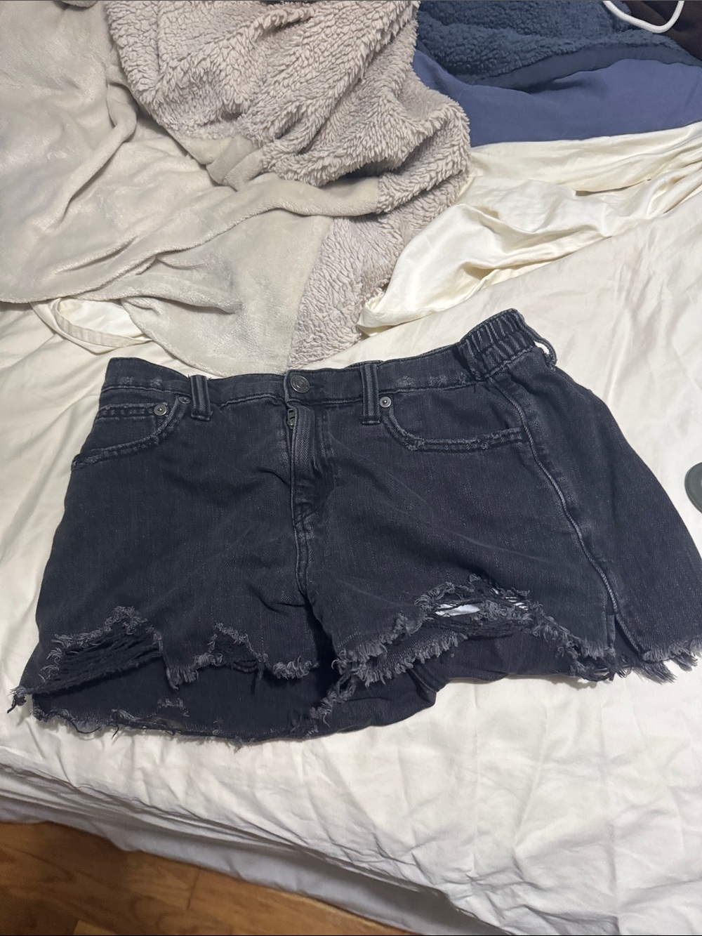 aerie Black Distressed Denim Shorts